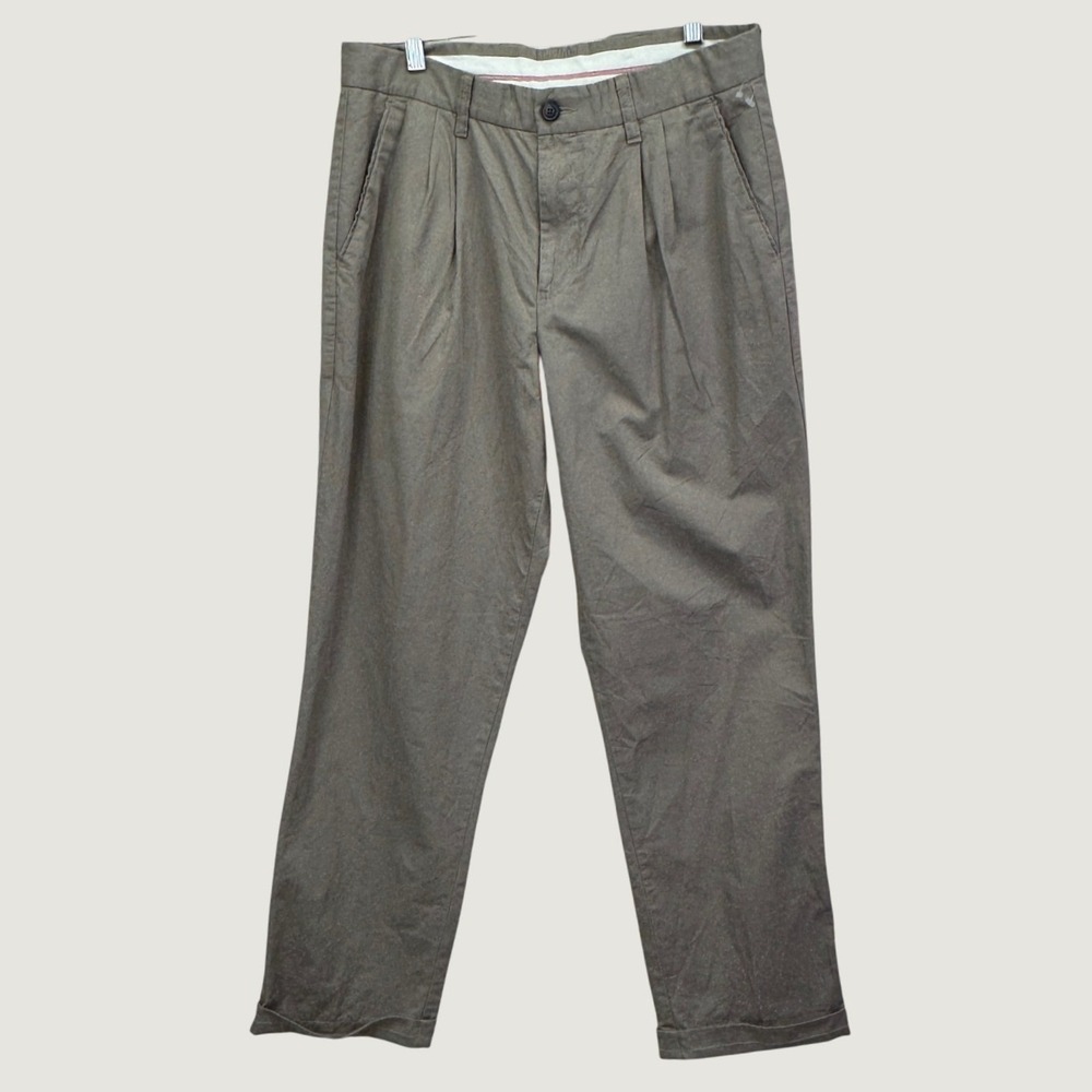 Stefano Pleated Trousers‎ Mens 32X30 Khaki Tan Cotton Classic Preppy Chino Pants